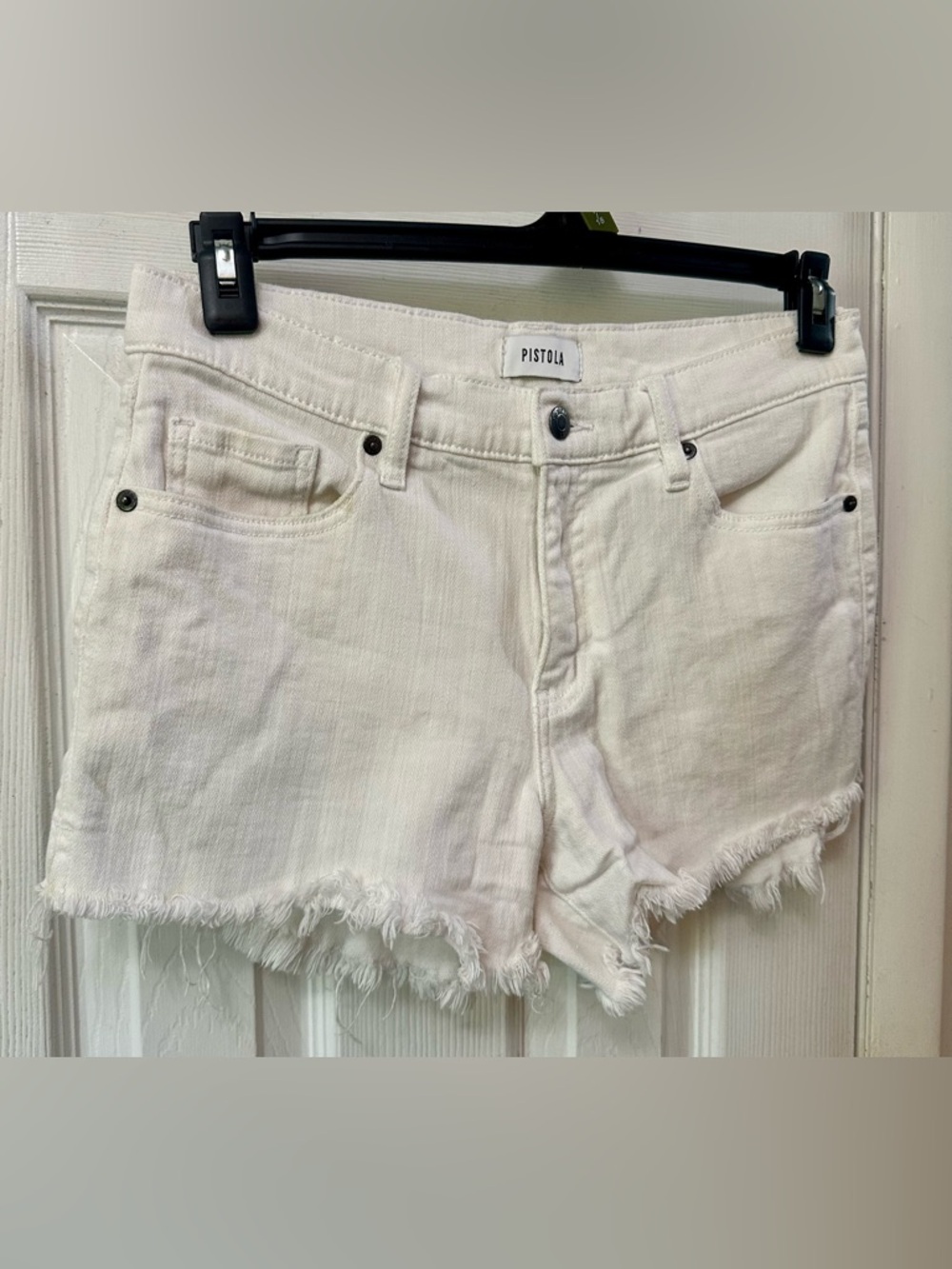 Pistola White Frayed Hem Denim Shorts, 29